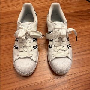 Adidas White Sneakers with Cow print stripes